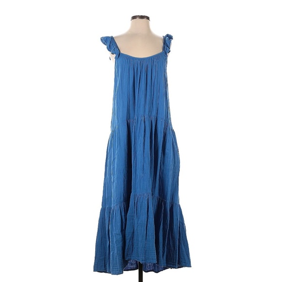 Xirena Rumer Tired Cotton Gauze Flutter Sleeve Pocket Midri Dress Blue S… - Picture 3 of 10